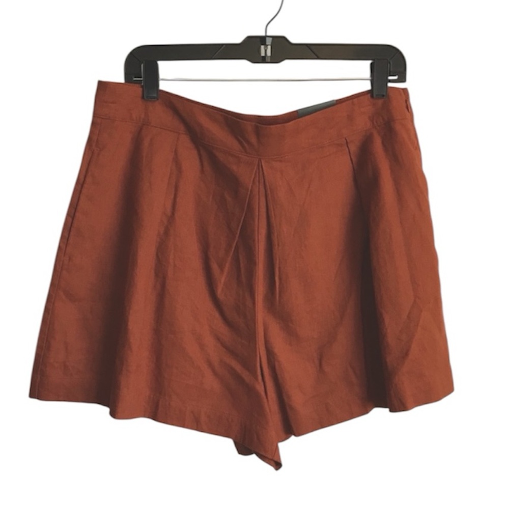 Worthington New Women’s 14 Santiago Rust Orange High Rise Linen Pleat Shorts NWT - Picture 2 of 13